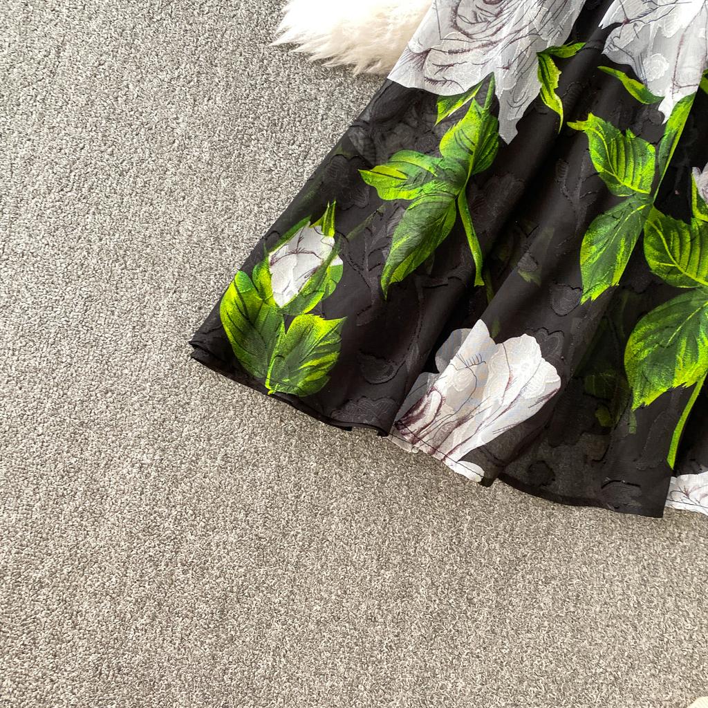 Francuski Styl Wakacyjny Super Wróżkowy Nadruk Klapa Długi Rękaw Sukienka Damska Wiosna Jesień Jednorzędowa Talia Rozkloszowana Elegancka