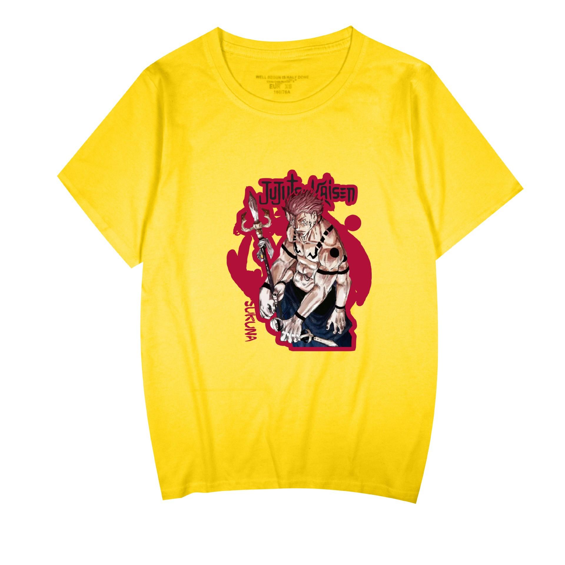 

Jujutsu Kaisen Anime Women Men s T-shirts Cartoon Printed O-Neck Oversized Short Sleeves Fashion Mens Clothing Streetwear XXS жовтий