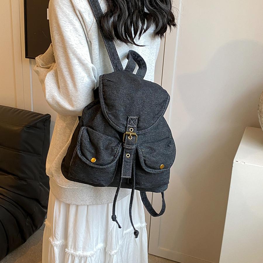 Casual Denim Flip Backpack Women Mochilas Daypack Ladies Vintage Travel Bag Girls School Bags Anti-Theft Rucksack for Woman Sac