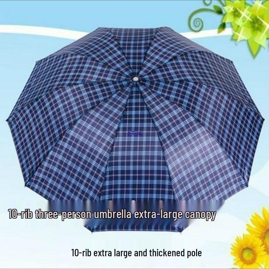 Extra Large Ten-Bone Water-Repellent Plaid Umbrella - British Style for Men & Women, Double/Triple Use