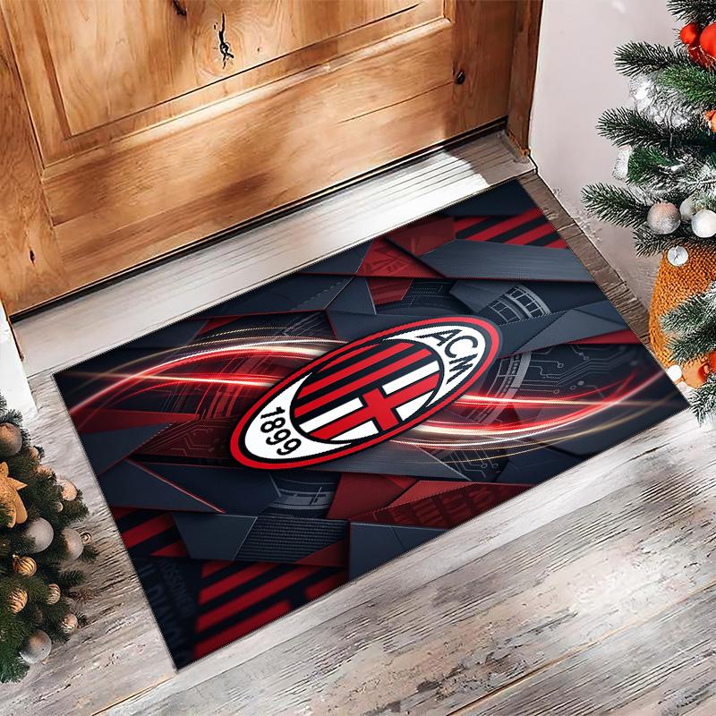 Tappeto in Flanella Stampato AC Milan Antiscivolo Morbido Poliestere Tappeto per Pavimento Tappetino Decorativo da Interno per Camera da Letto Soggiorno Divano Sala Giochi Decorazione Casa