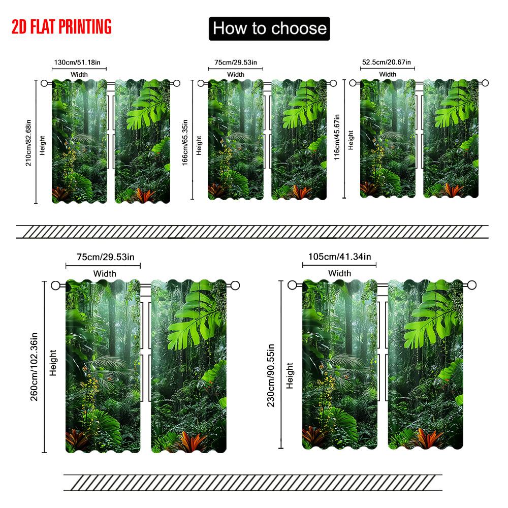 2pcs   plane printing Print Curtains Tropical Rainforest Landscape Versatile Fabric (without rod) Outdoor Decorations Use for