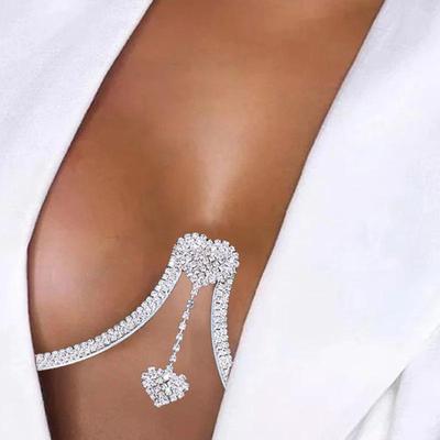 Women's Double Heart Rhinestone Pendant Bra Strap Body Chain