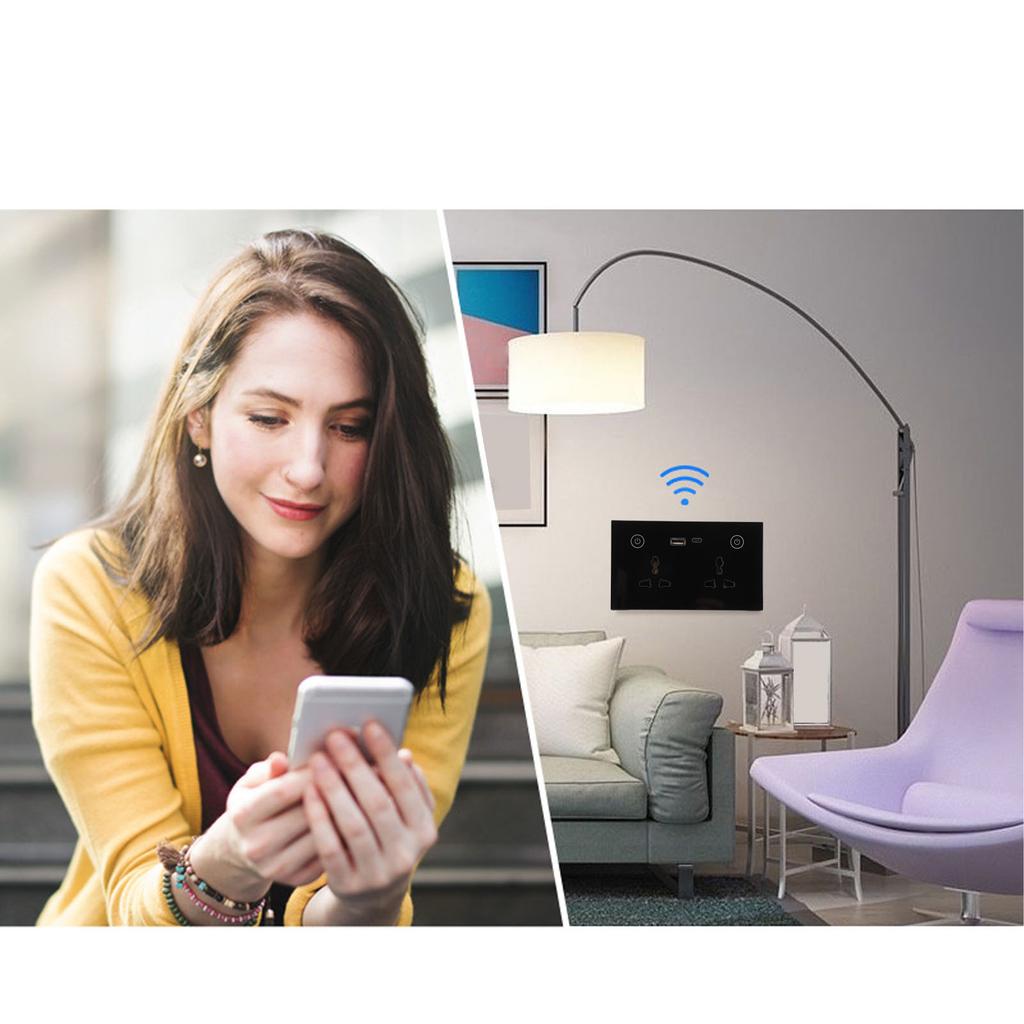 Smart Wall Outlet 2.4G WiFi Touch Light   Voice Control Smart Plug with USB and TYPE C   Port For   95‑250V