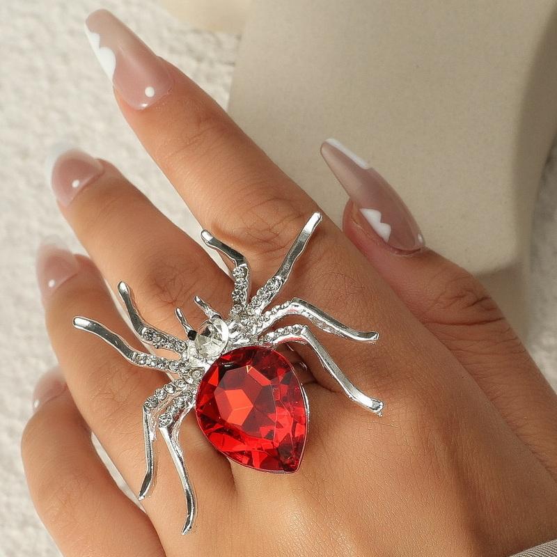 Exaggerated Big Spider Opening Rings For Women Men Personality Colorful Crystal Ring Gothic Insect Animal Jewelry Halloween Gift