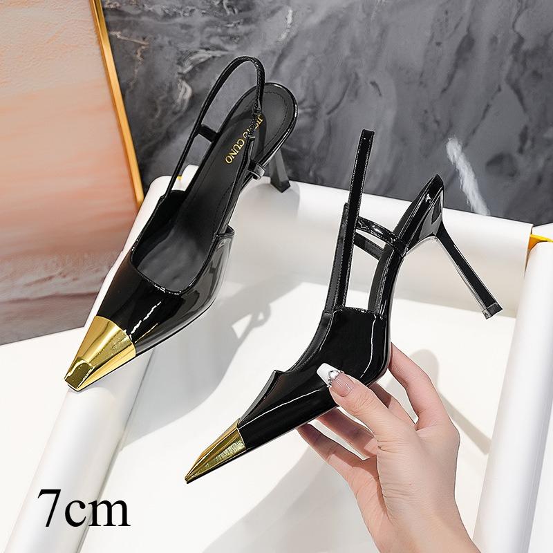 Metal Toe Iron Toe Pointed Toe Stiletto High-heeled Medium-heeled Shoes Sandals High-heeled Shoes Women 34