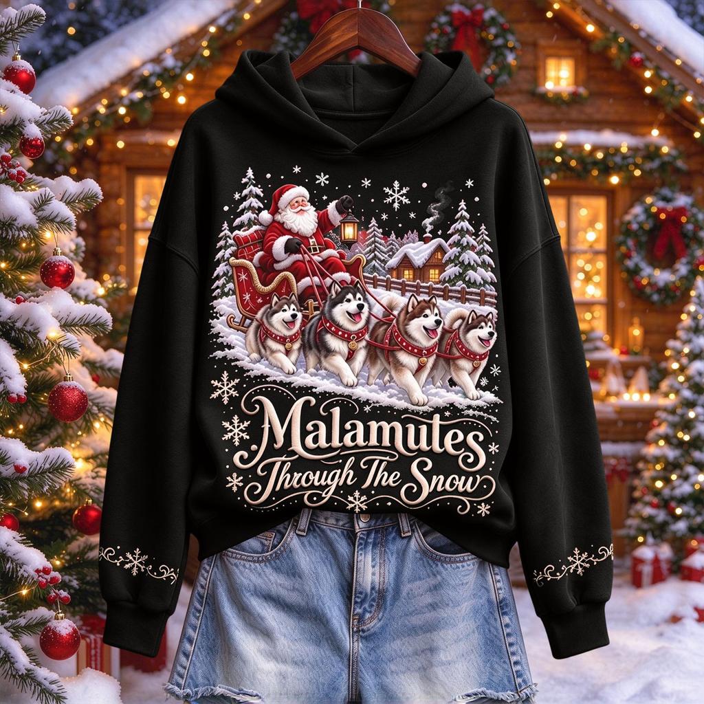 Women's Christmas Pullover Hoodie Hooded Sweatshirt for Holiday Party