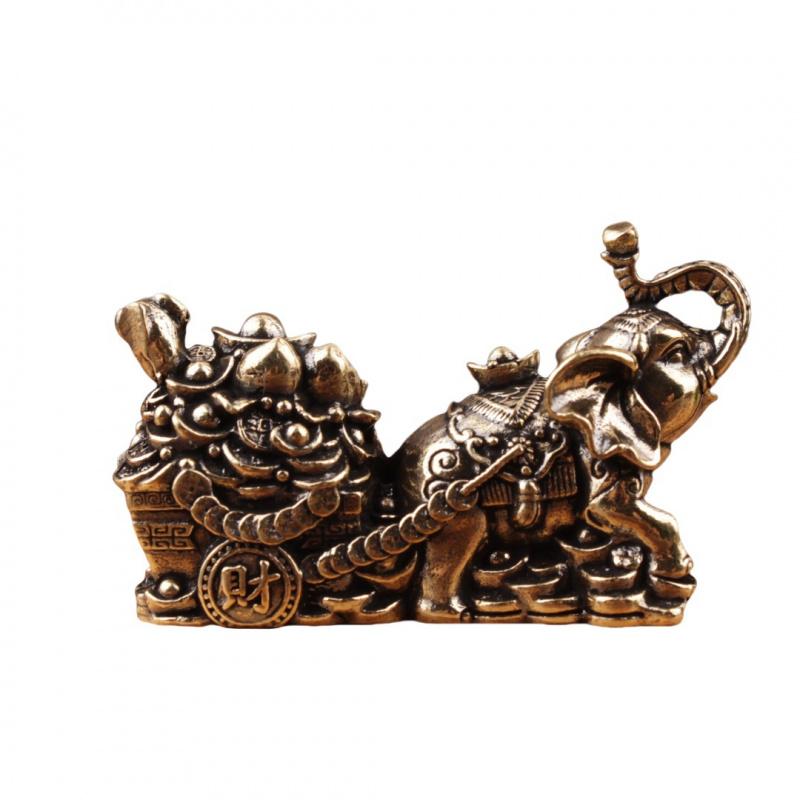 Brass Ornament Treasure Bowl Elephant Pulling Cart Home Craft Full Copper Living Room Office Opening Gift Decoration
