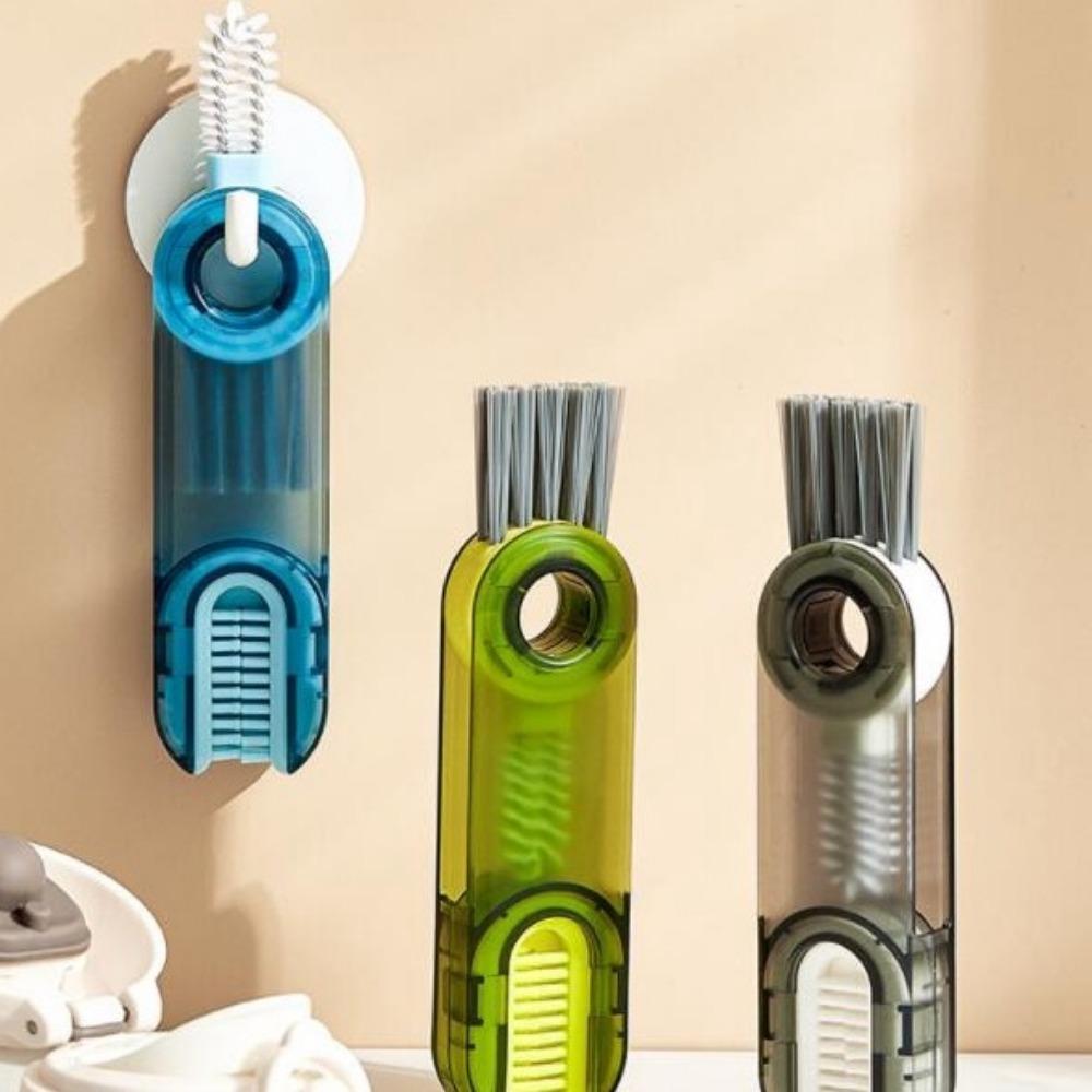 Multifunctional 3 In 1 U-shaped Silicone Cup Bottle Brush Lid Cleaning Tool Groove Gap Rotary Brush Cleaning Brush