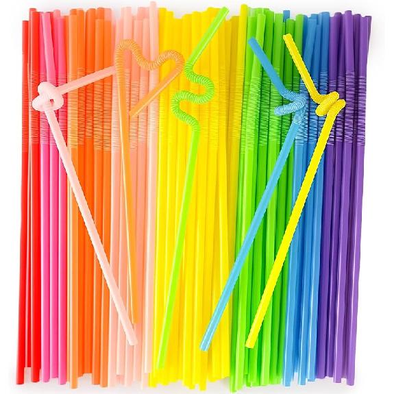 HANSGO Disposable Colorful Drinking Straws, 13inch Extra Long Flexible Straws for Party Decorations, 7 Colors, 100PCS Drinking Straws Flexible