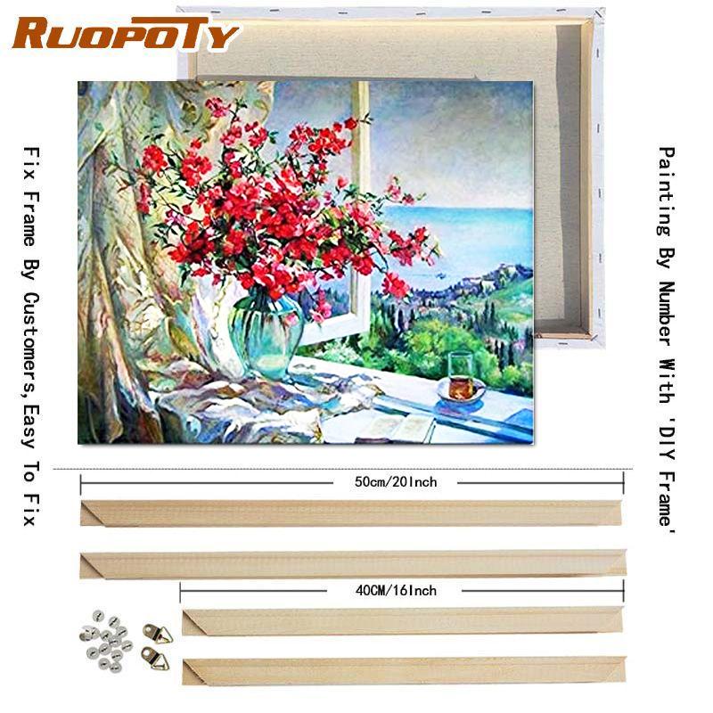 RUOPOTY Painting By Number Flower Drawing Canvas Acrylic Handpainted Pictures By Number Wall Art For Adults Home Decoration