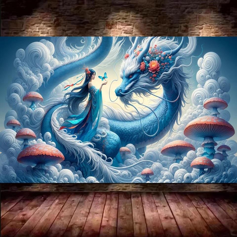 Lady with Long White Hair,Fairy,Dragon DIY 5D Diamond Painting New 2025 Fantasy Woman Full Mosaic Diamond Embroidery Big Size