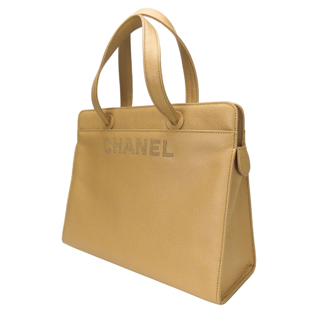 Used CHANEL Handbag Logo Caviarskin Beige 5th