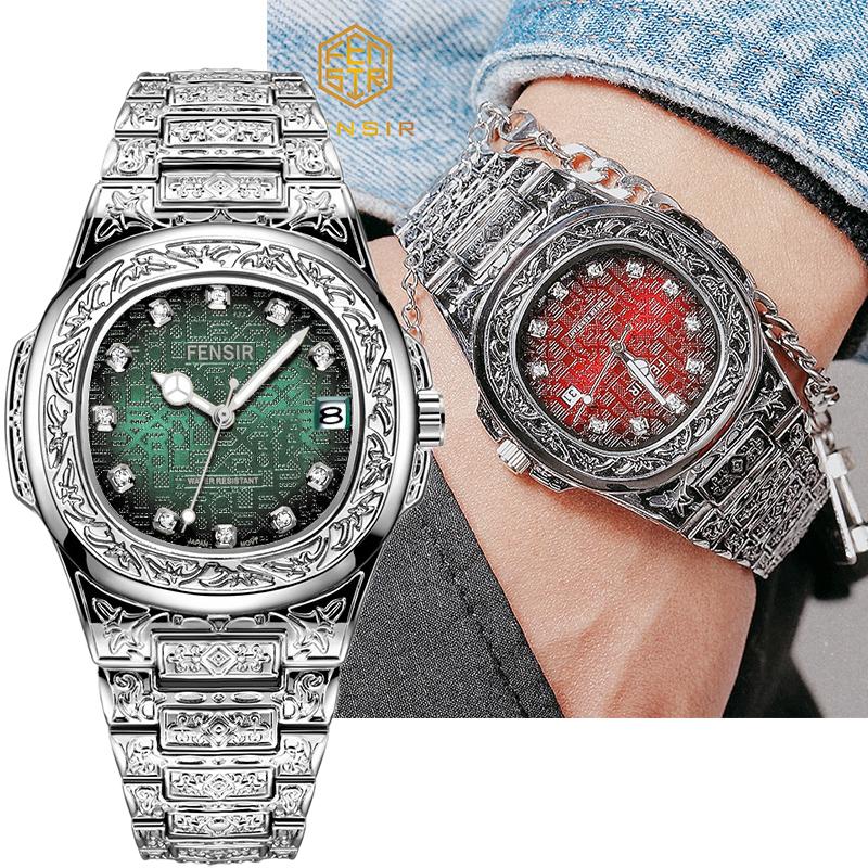 2025 Frühling Neue Herren Luxus Business Edelstahl Armbanduhr Vintage Geschnitzte Muster Quarzuhren Für Herren Relogio