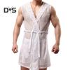 Menn Sexy hette Nattkjole Ermeløs Ensfarge Hollow Out Mesh Sommer Loungewear Snøring Nattkåpe Hjemmeklær