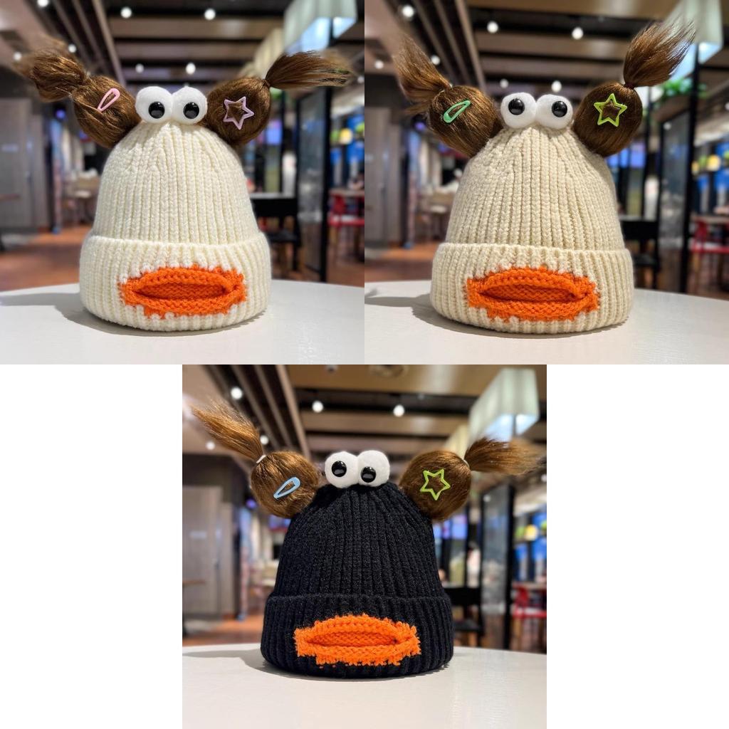 Cute Funny Knit Hat Women Street Snap Winter Thick Warm Ear Protection Cap