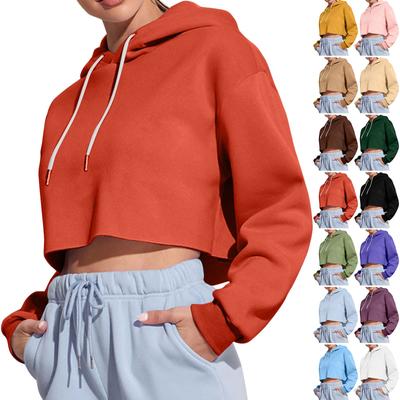 Sudadera con capucha y manga larga para mujer, color liso, corta, a la moda