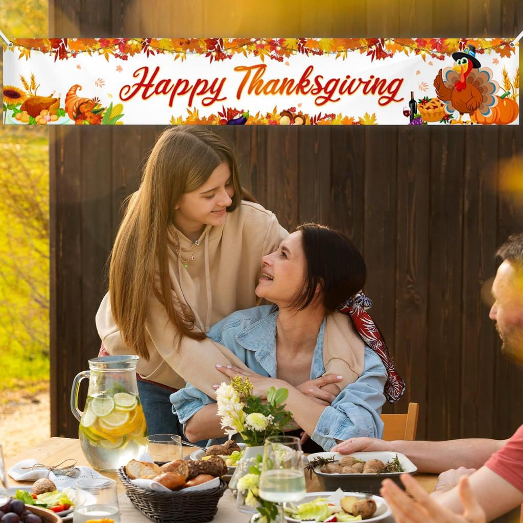 Happy Thanksgiving Banner Fall Thanksgiving Patry Sign Outdoor Decorations Friendsgiving Hanging Gate Decor Fence Yard Banner Indoor Wall Decor