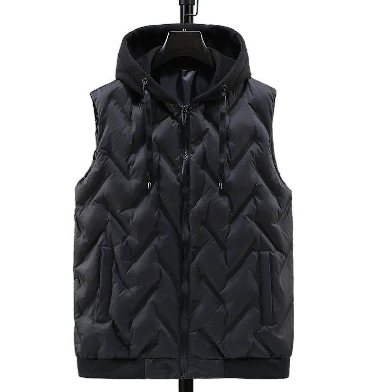 Men's Thick Hooded Cotton Vest - Casual Winter Sleeveless Jacket for Mid-aged & Young
