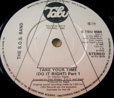 7inch Record S.O.S. BAND - Take Your Time (Do It Right) STBU8564PROMO Tabu Records 1980 UK Soul/Funk Used