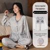 Women's Cloud Cotton Pajama Set with Chest Pads - Long Sleeve & Pants for Spring/Fall, Indoor/Outdoor Wear, 2025 New Style