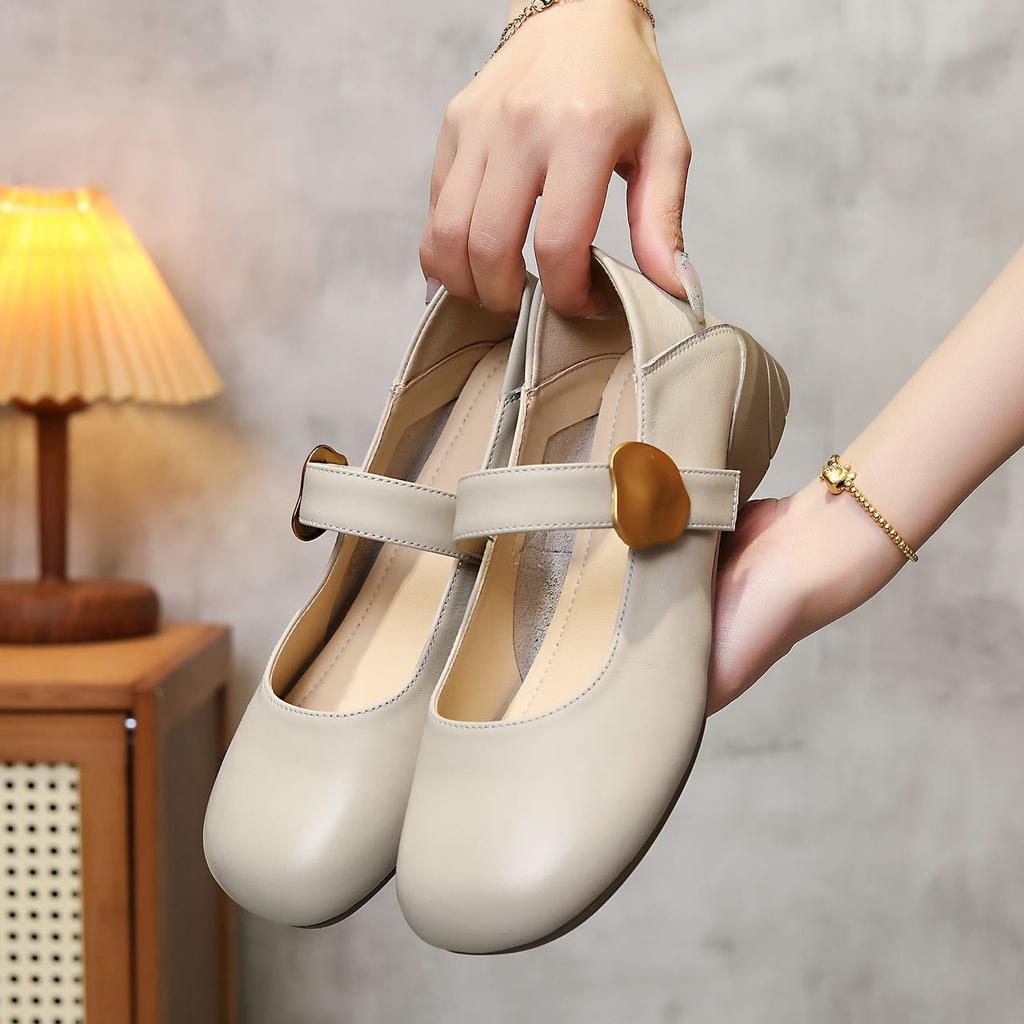 French Mary Jane single shoes women's 2025 summer new round head soft sole one pedal shallow mouth flat bottom elegant retro