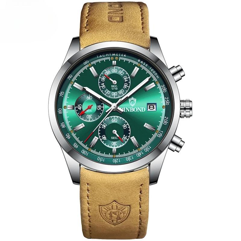 Luxury Brand New Fashion Men's Watches Real leather Strap Waterproof Sport Quartz Chronograph Military Watch Men Clock