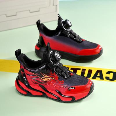 Scarpe Sportive Rosse con Fibbia Rotante per Bambino Autunno 2025 - Scarpe da Corsa Traspiranti per Bambini