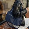 Bolsa tote de brim lavado de grande capacidade bolsa de ombro feminina