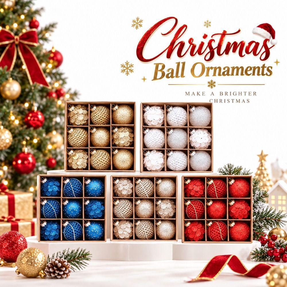 9PCS 8cm Christmas Ball Ornaments Foam Holiday Ball Ornaments New Christmas Ornament Set Home Decor
