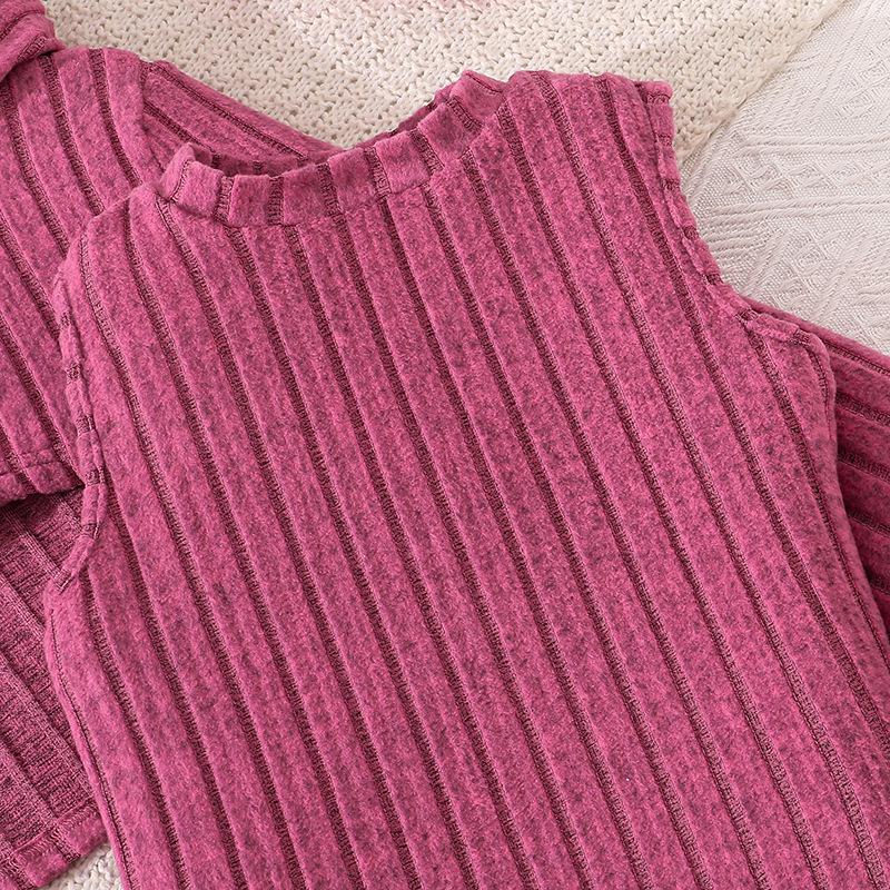 Rochie vestă hanorac tricotată cu nervuri pentru fete, toamna 2025