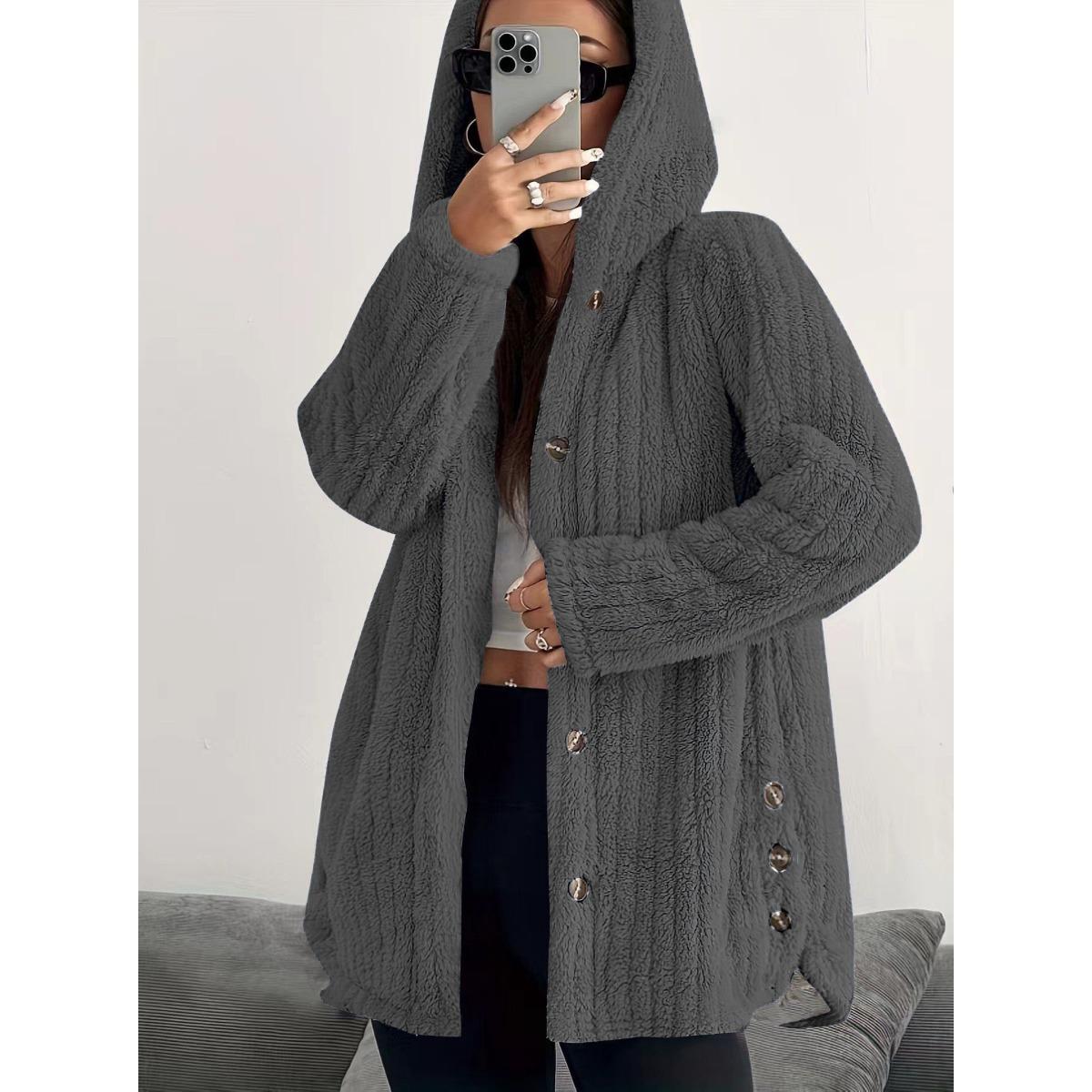 Женская однотонная толстовка с капюшоном и длинными рукавами свободная плюшевая для осени и зимы 3XL темно-серого 2780₽