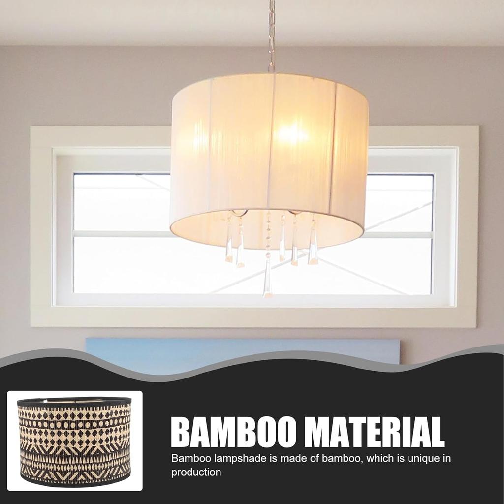 Angoily Bamboo Lamp Shade Vintage Drum Lampshade Shade Decorative Lamp Cover for Chandeliers Floor Light Pendant Table Lamp