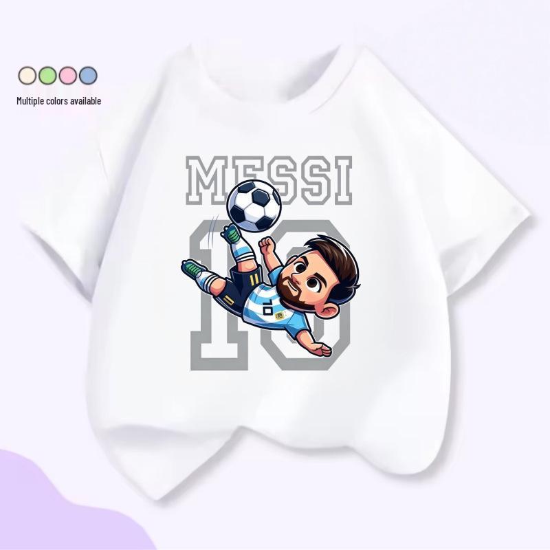 Unisex T-shirt voor Kinderen met Korte Mouwen - Voetbal Supersterren Print (Messi & CR7), Zomer Katoen Ronde Hals