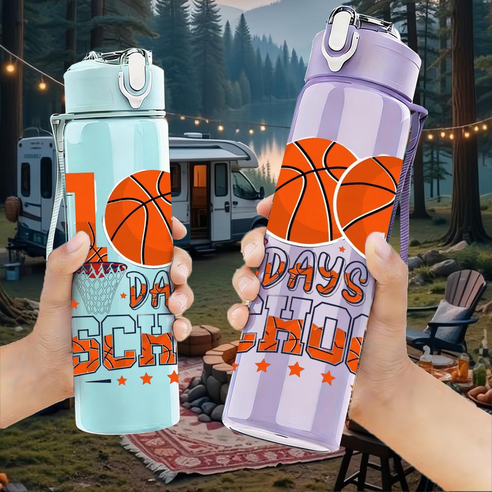 1PC Hundred Days School Basketball Text 750ml Color Plastic Water Bottle Leakproof Flip Straw Lid For Sports Office Home Use