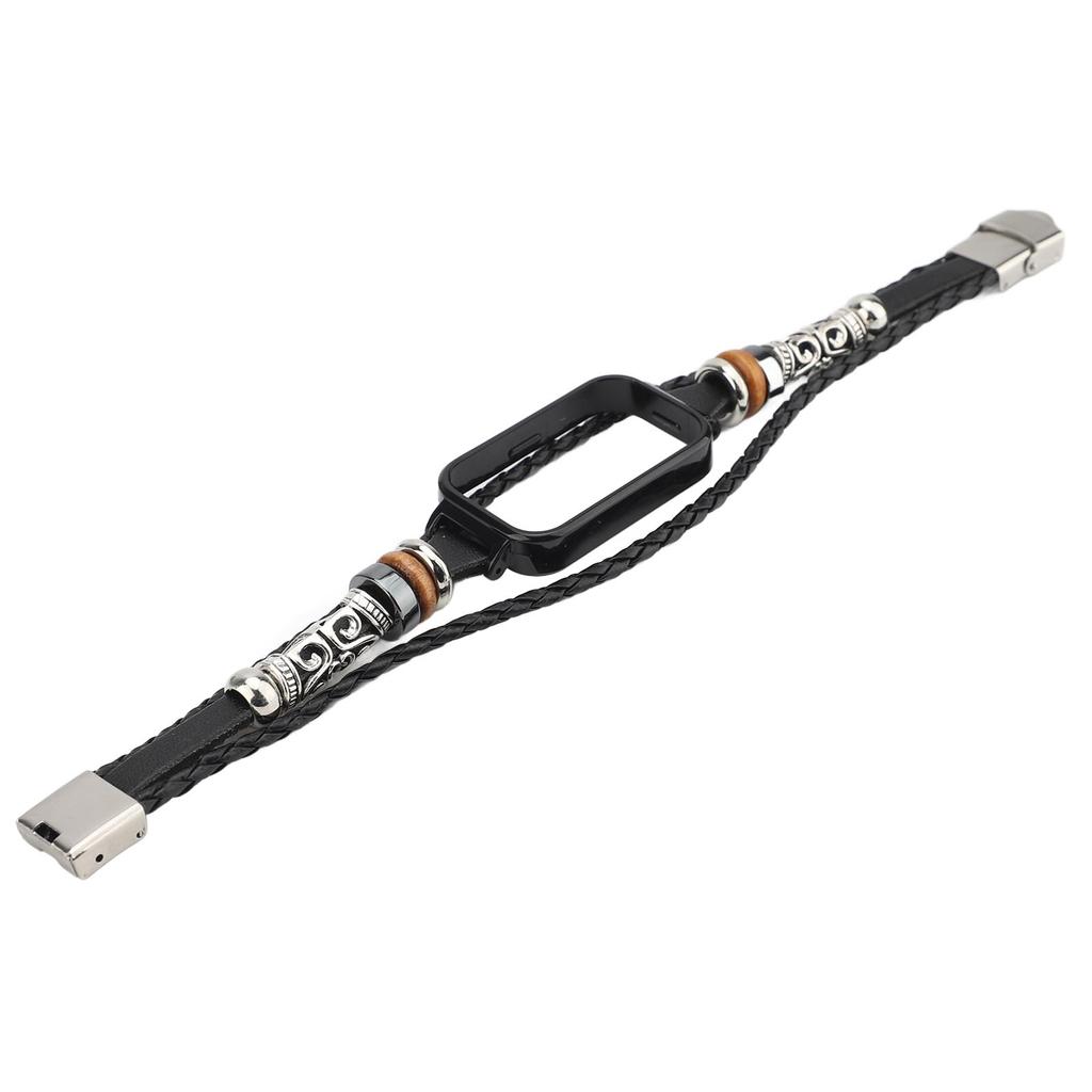 Beaded Watch Strap Replacement Wristband Wearable Smartwatch Band for Fitness Tracker for Band 3 for Band 9 Active Black