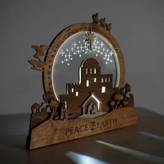 Odpočítávací ozdoba s betlémem, Vánoční osvětlený betlémový střed, Vzkříšení Ježíše, Velikonoční ozdoba pro vnitřní stolní krbovou římsu