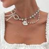 Sweet And Cool Imitation Pearl Bow Necklace Female, Ocean Vacation Style Shell Pendant Collarbone Necklace