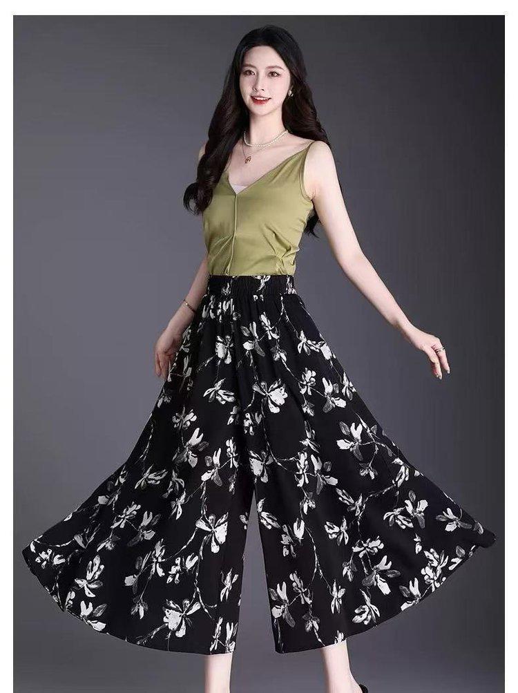 Gonna pantalone floreale in stile acquerello per la Primavera/Estate 2026 in tessuto di seta ghiacciata: Pantaloni Casual Svasati