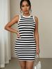 Summer 2026 Black & White Striped Sleeveless Knit Dress - European & American Women's Fashion Bestseller
