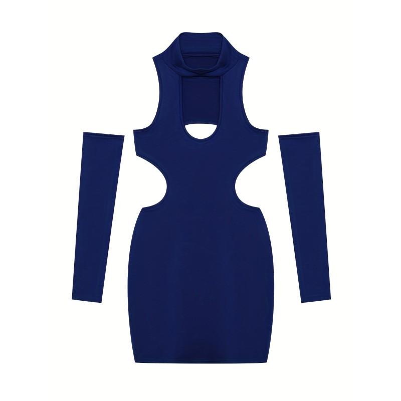 2026 Solid Color Sleeveless High Neck Bodycon Mini Dress With Cutout Detail Streetwear Style