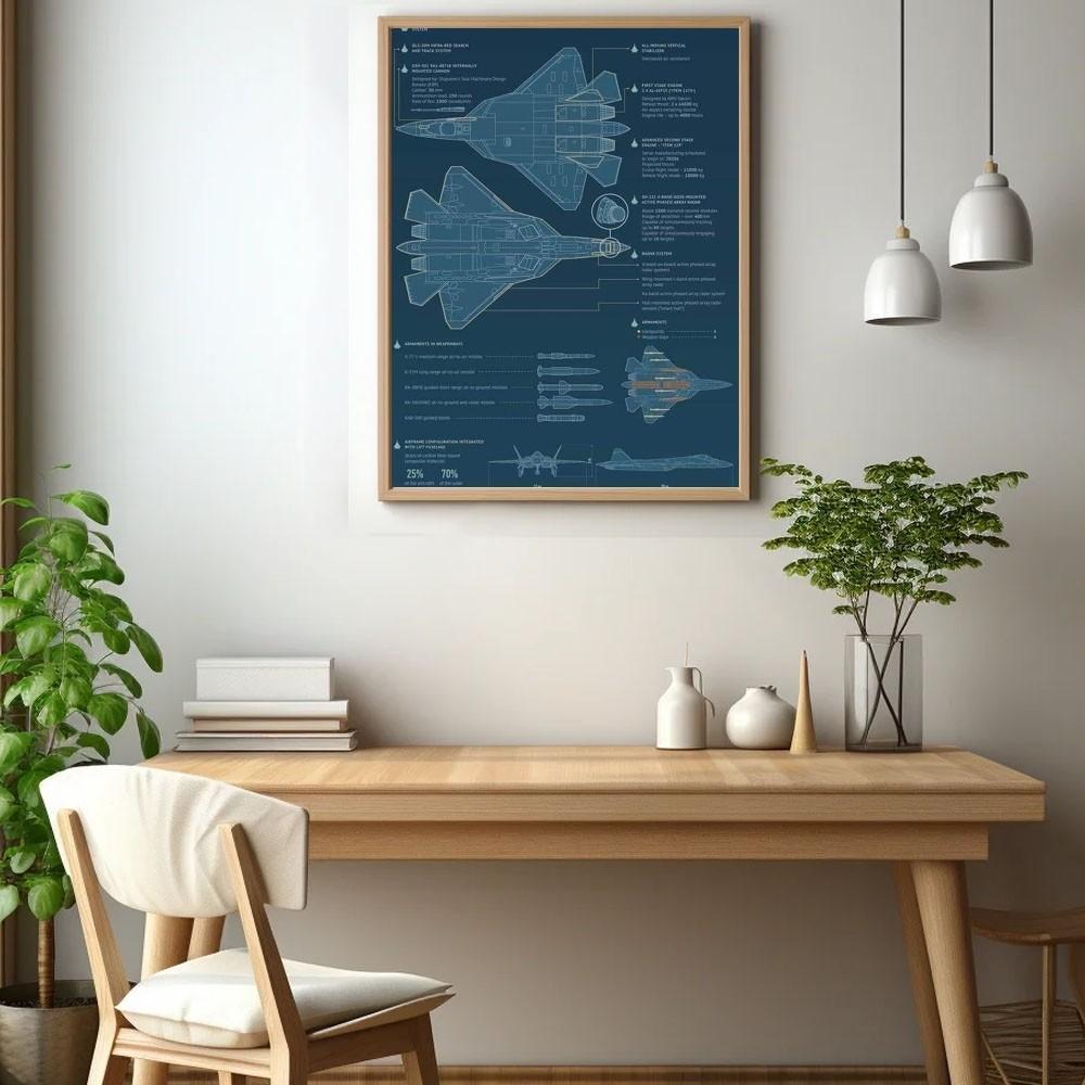 Aircraft Mechanical Blueprint Poster Wall Art Print Poster Decorative Mural Modern Home Decor Birthday Gift Unframed Canvas Gara