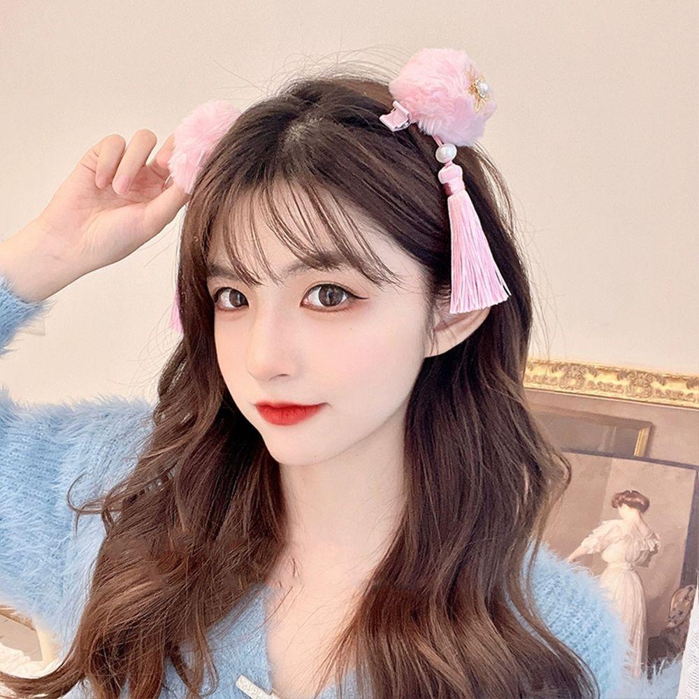 Bowknot Tassel Hairball New Year Hair Accessories Children's Headwear Plush Hair Rope Duckbill Clip