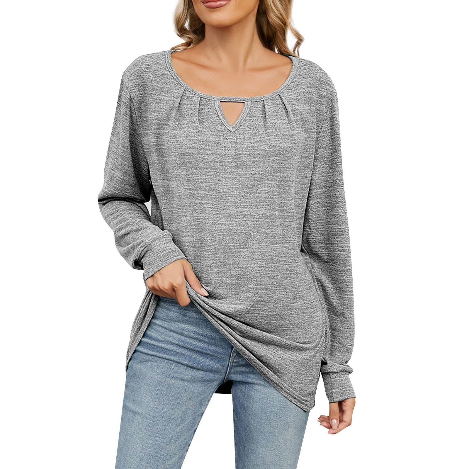 

Women s Solid Color Loose-Fit Long-Sleeve T-Shirt Top XL