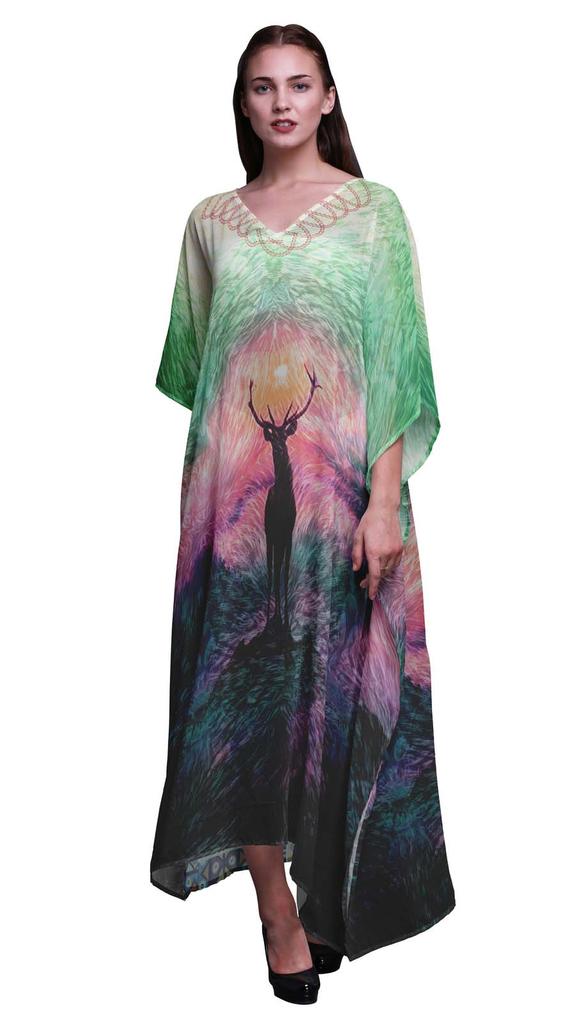 Phagun Deer Animal Womens Long Beach Kaftan Beachwear Bikini Coverup Maxi