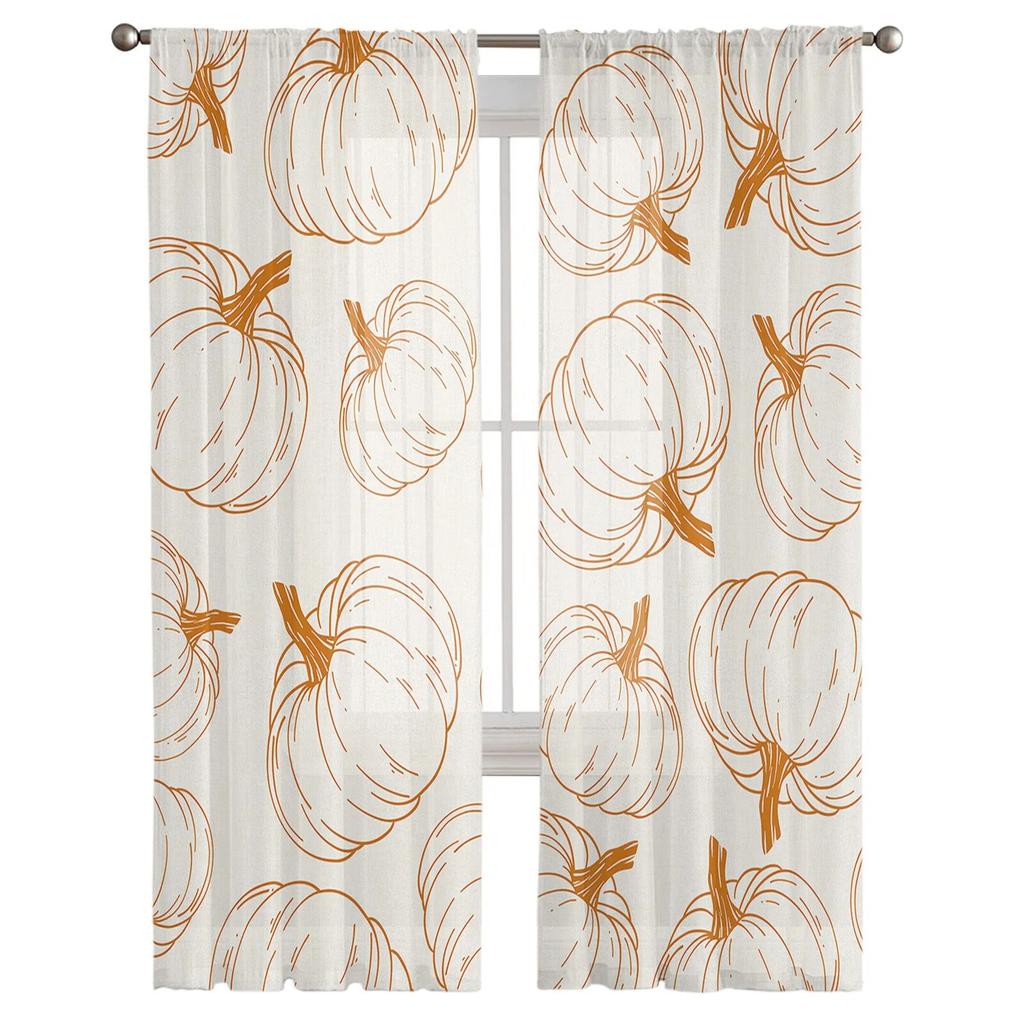 Autumn Line Pumpkin Texture Sheer Curtains For Living Room Bedroom Tulle Curtain For Kitchen Voile Curtain Blind Panels