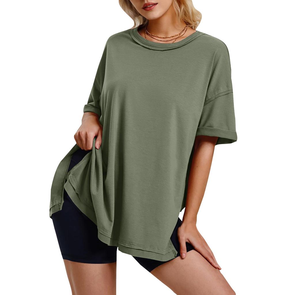 Ladies Casual Round Neck Short Sleeve Color Fashion Loose T-shirt