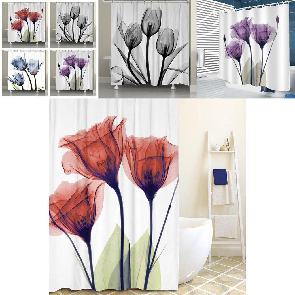 Beautiful 3d Mart Waterproof Lotus Print Bathroom Polyester Shower Curtain With 12 Hooks For Effortless Bathroom Makeover