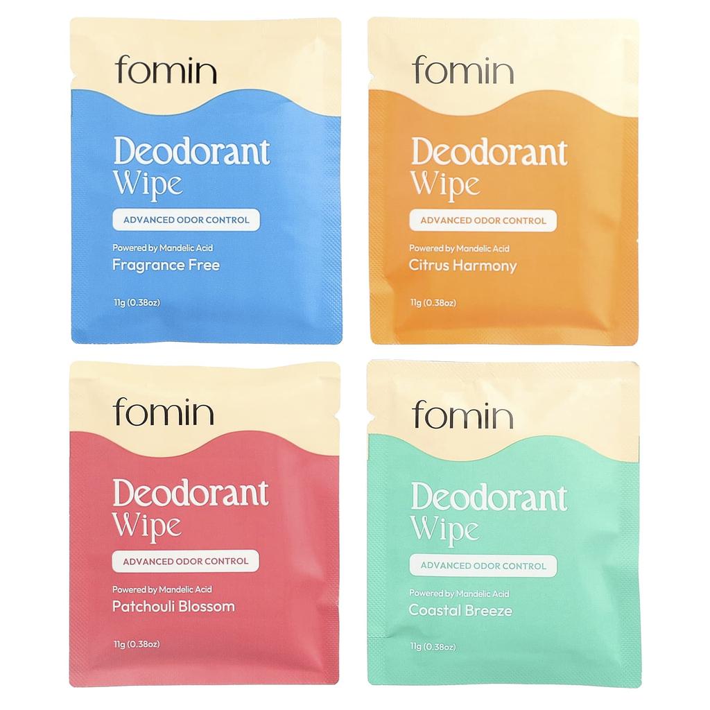 Fomin, Deodorant Wet Wipes, Variety Pack, 15 Individually Wrapped Wet Wipes