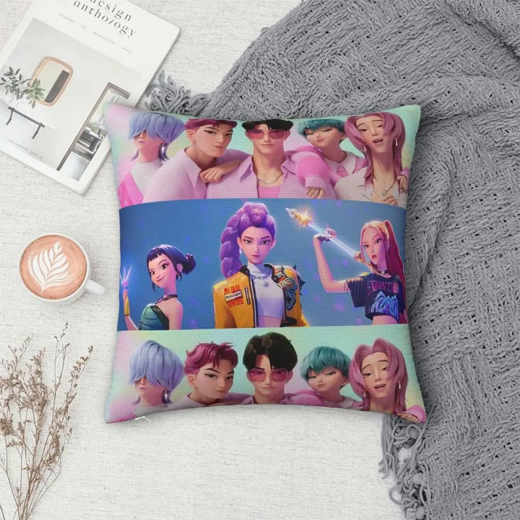 Huntrix Saja Boys KPop Demon Hunters Square Pillow Cases Cushion Cover Novelty Polyester Decorative Pillowcover for Seat 45*45cm